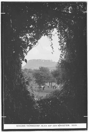 Schloss Thürmsdorf. Blick auf den Königstein (Elbgebirge)