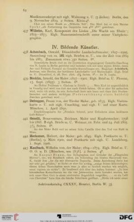 IV. Bildende Künstler (Nr. 438-461)
