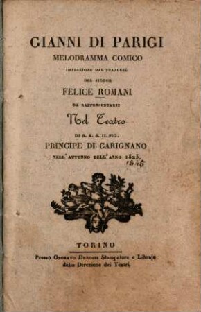 Gianni di Parigi : Melodramma comico ; Imitazione dal francese