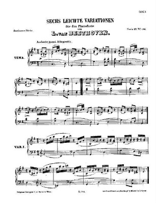 Beethoven's Werke. 176 = Serie 17: Variationen für das Pianoforte, 6 leichte Variationen : [WoO 77]
