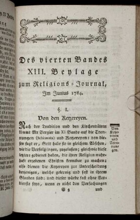 Des vierten Bandes XIII. Beylage zum Religions-Journal, Im Junius 1784