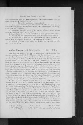 Verhandlungen mit Nowgorod. - 1420-1421.