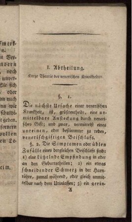 I. Abtheilung. Kurze Theorie der venerischen Krankheiten