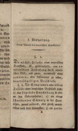 I. Abtheilung. Kurze Theorie der venerischen Krankheiten