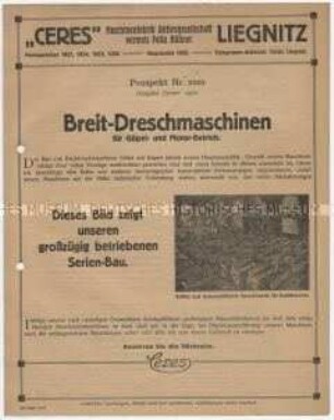 Breitdreschmaschinen für Göpel- und Motor-Betrieb.