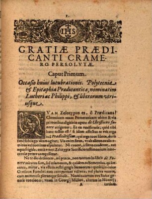 Gratiae Danieli Cramero, Stetinensi in Pomerania Lutherano praedicanti persolutae a Jacobo Gretsero pro paralipomenis ad libros de funere Christiano transmissis