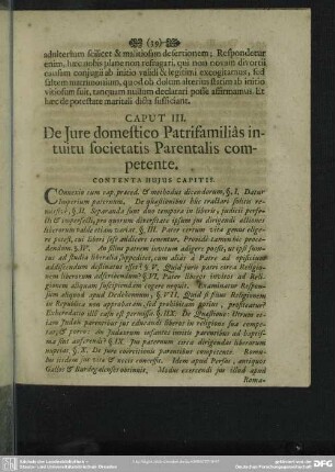 Caput III. De Iure domestico Patrifamilias intuitu societatis Parentalis competente