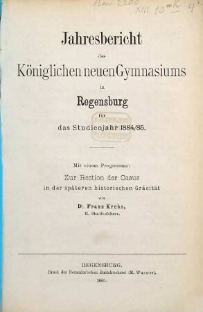 Jahresbericht : für das Schuljahr .... 1884/85
