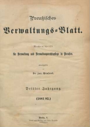 3.1881/82: Preußisches Verwaltungsblatt