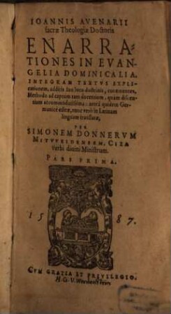 Enarrationes in Evangelia dominicalia, 1 (1587)