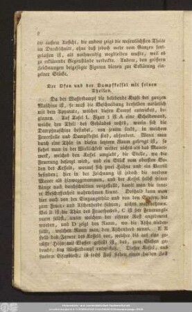 Der Ofen und der Dampfkessel mit seinen Theilen.