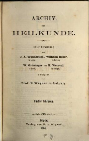 Archiv der Heilkunde. 5, 5. 1864