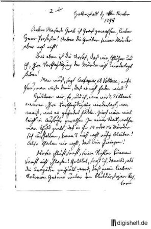 2: Brief von Johann Wilhelm Ludwig Gleim an Wilhelm Gottlieb Becker