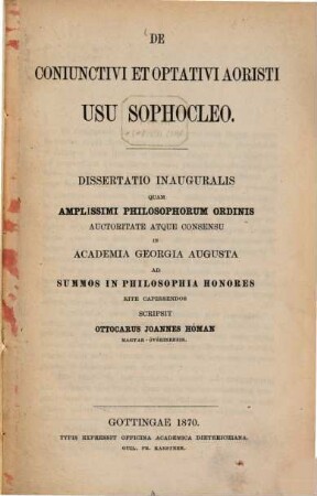 De coniunctivi et optativi aoristi usu Sophocleo : Diss. inaug.