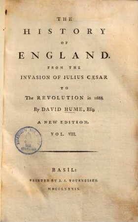 The history of England : from the invasion of Julius Caesar to the revolution in 1688, 8