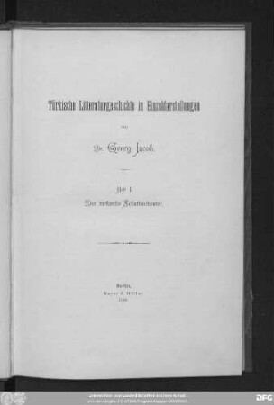 H. 1: Das türkische Schattentheater