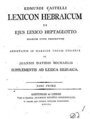In: Edmundi Castelli Lexicon hebraicum ; Band 1