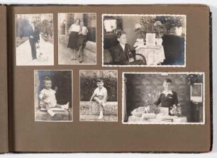 Albumseite mit Porträts : Großbürgerliches Familienalbum aus Berlin 1900-1930. Kartoneinband mit Kordelbindung; 25 x 36,5 x 2,5 cm (um 1910). Dresden: SLUB/DF 2017.D.102