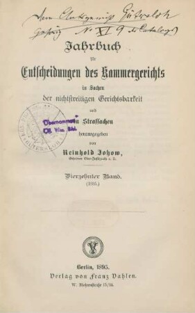 14.1895: Jahrbuch für Entscheidungen des Kammergerichts in Sachen der nichtstreitigen Gerichtsbarkeit und in Strafsachen