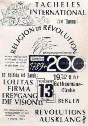 Flugblatt zu einer Veranstaltung des Netzwerkes "Arche" zum 200. Jahrestag der Französischen Revolution - Sachkonvolut