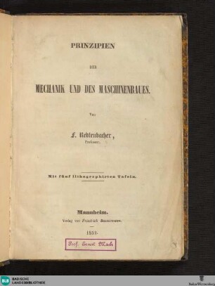 Prinzipien der Mechanik und des Maschinenbaues
