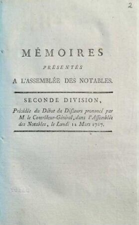 Collection des mémoires présentés à l'Assemblée des Notables, 2