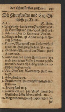 Die Churfürsten und Ertz-Bischöffe zu Trier.