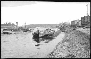 Riesa. Elbe mit Schlepper und Lastzillen
