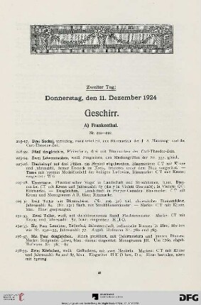 Zweiter Tag: Donnerstag, den 11. Dezember 1924. Geschirr.