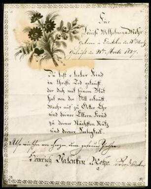 Taufbrief Edenkoben 1827. Heinrich Valentin Mohr