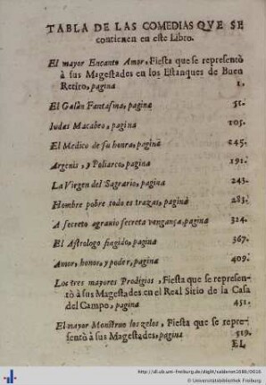 Tabla de las comedias que se contienen en este libro.