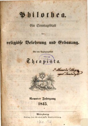 Philothea : Blätter für religiöse Belehrung und Erbauung durch Predigten, geschichtliche Beispiele, Parabeln usw. 9, 9. 1845