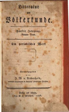 Litteratur und Völkerkunde : ein periodisches Werk. 9, 9. 1786 = Jg. 5