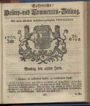 31. Stueck, Montag den 28ten Julii 1760