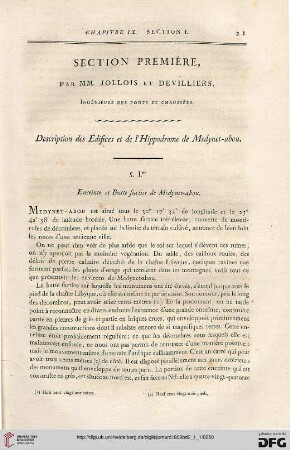 Section premiere: Description des Edifices et de l’Hippodrome de Medynet-abou