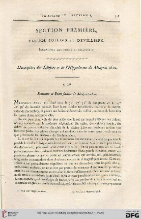 Section premiere: Description des Edifices et de l’Hippodrome de Medynet-abou