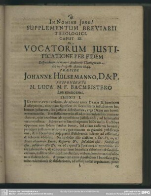 Caput XI. De Vocatorum Justificatione Per Fidem