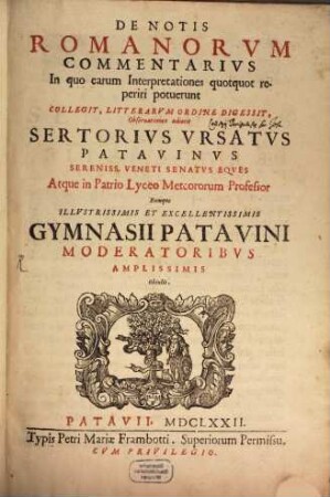 Sertorii Ursati De notis Romanorum Commentarius