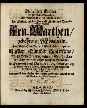 Beseufftzete Eitelkeit der sterblichen Menschen