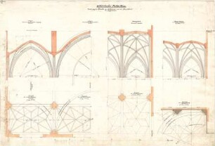 Gärtner, Friedrich von; München; Wittelsbacherpalast - Gewölbe im Vestibül u. der Durchfahrt im EG (Grundrisse, Querschnitte, Längsschnitte)