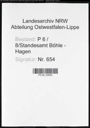 Sterberegister Standesamt Hagen-Böhle-Hagen (Sitz Altenhagen)
