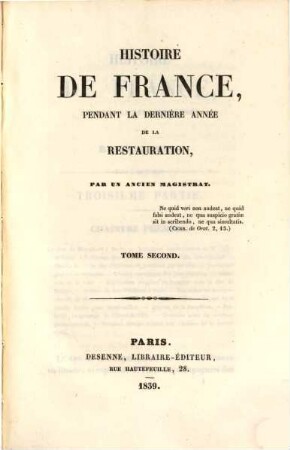 Histoire de France pendant la dernière annee de la restauration, 2