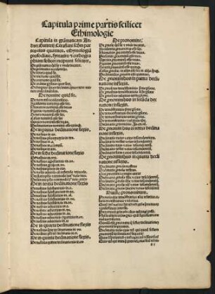2r-2v, Capitula prime partis scilicet Ethimologie