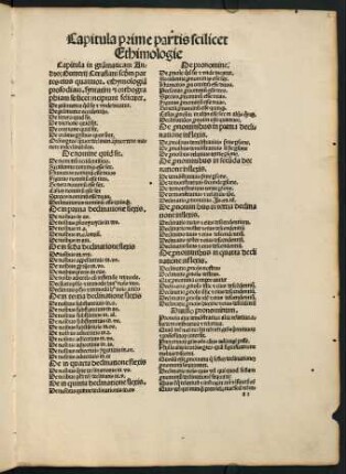 2r-2v, Capitula prime partis scilicet Ethimologie