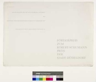 Urkundenvordrucke für die Kunstpreise der Stadt Düsseldorf