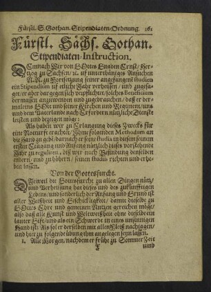 Fürstl. Sächs. Gothan. Stipendiaten-Instruction.