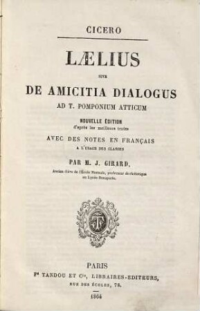 Laelius sive De amicitia dialogus ad T. Pomponium Atticum