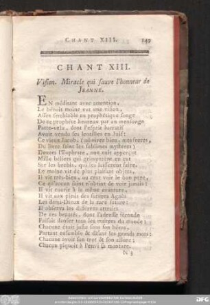 Chant XIII. VIsion. MIracle qui sauve l'honneur de Jeanne.
