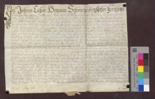 Johann Kaspar Holtzmann aus dem oberen Glottertal verkauft der vorderösterreichischen Hofkammer zu Waldshut eine Gült von 18 Gulden 6 Batzen um 368 Gulden.