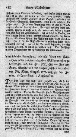 Umständliche Anweisung, wie alle Arten von Fernröhren in der größten möglichen Vollkommenheit zu verfertigen sind.